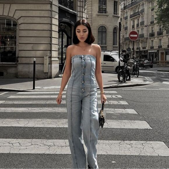 ZARA TRF STRAPLESS DENIM JUMPSUIT 8197/059 - Picture 3 of 10